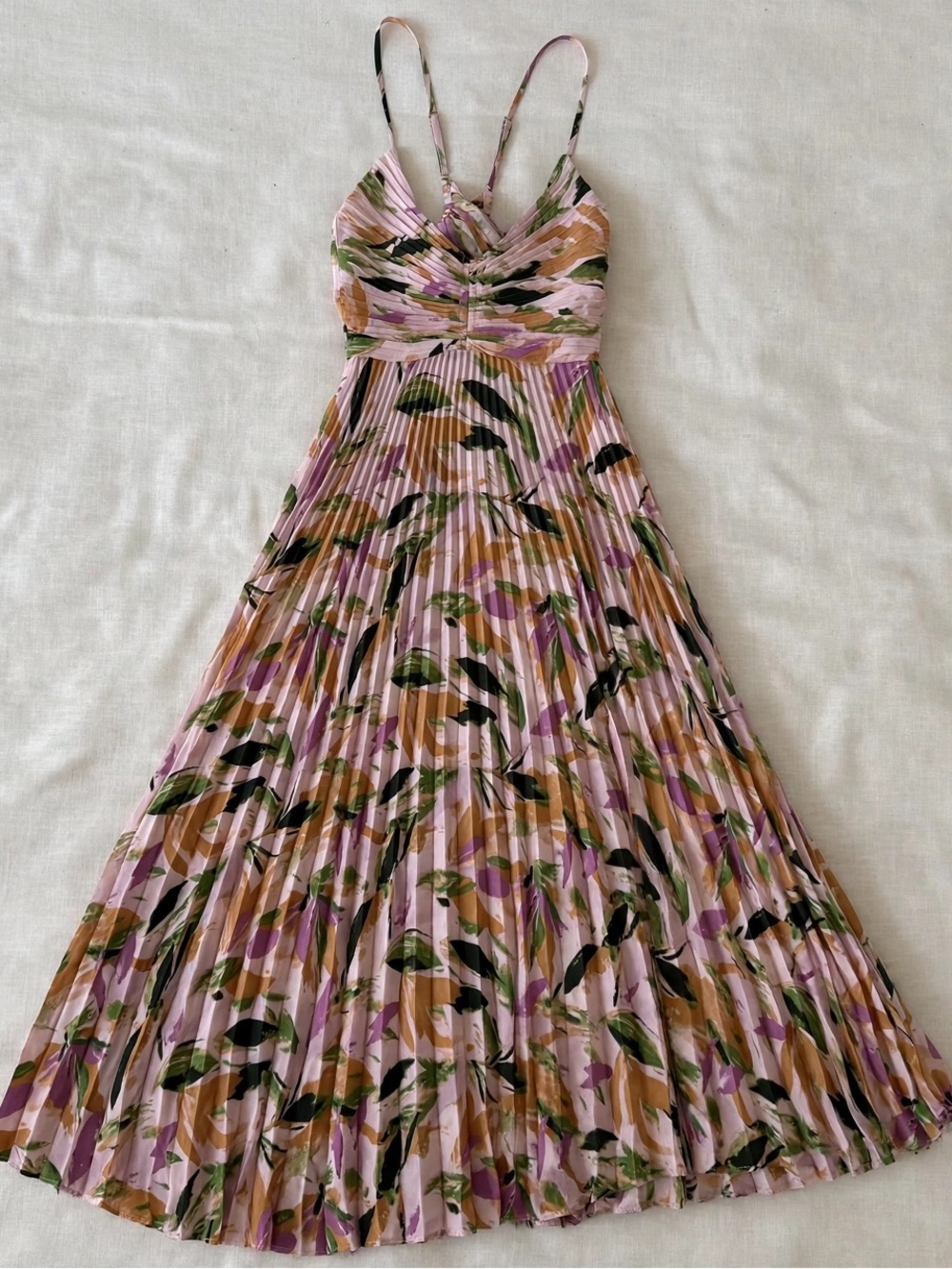 ASTR the Label Blythe Floral Plisse Pleated Midi Dress Womens Size S Open Back